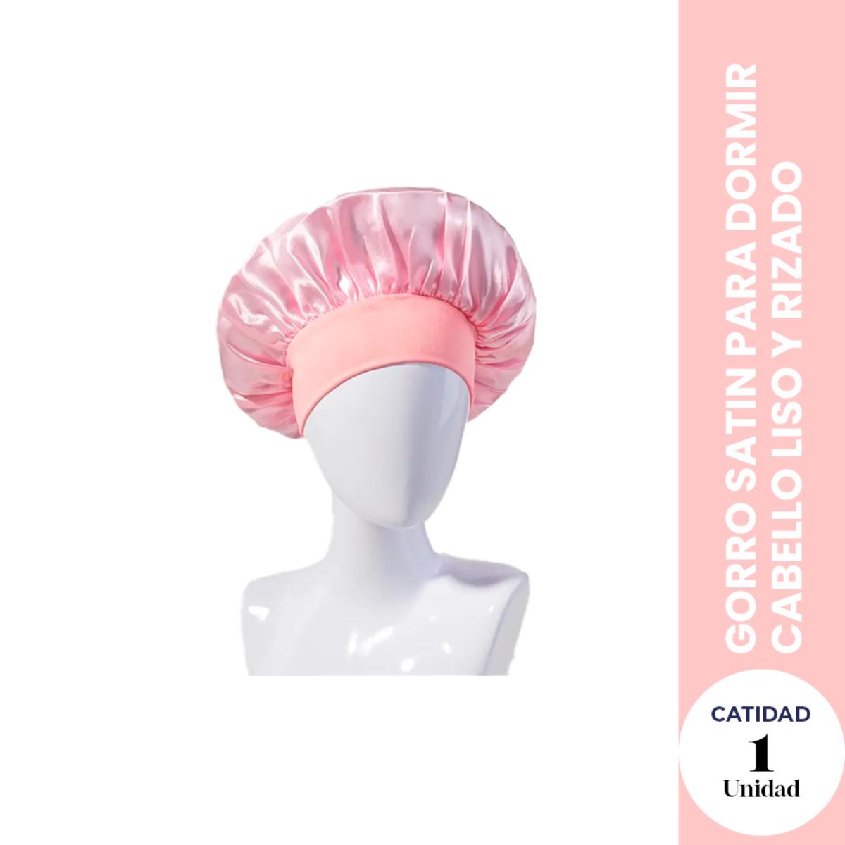 GORRO SATIN PARA DORMIR CABELLO LISO Y RIZADO EVITA ENREDOS (ROSA /NEGRO)