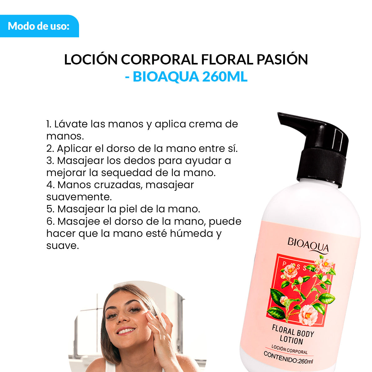 BIOAQUA Loción Corporal Floral Pasión – Hidratación – 260ml