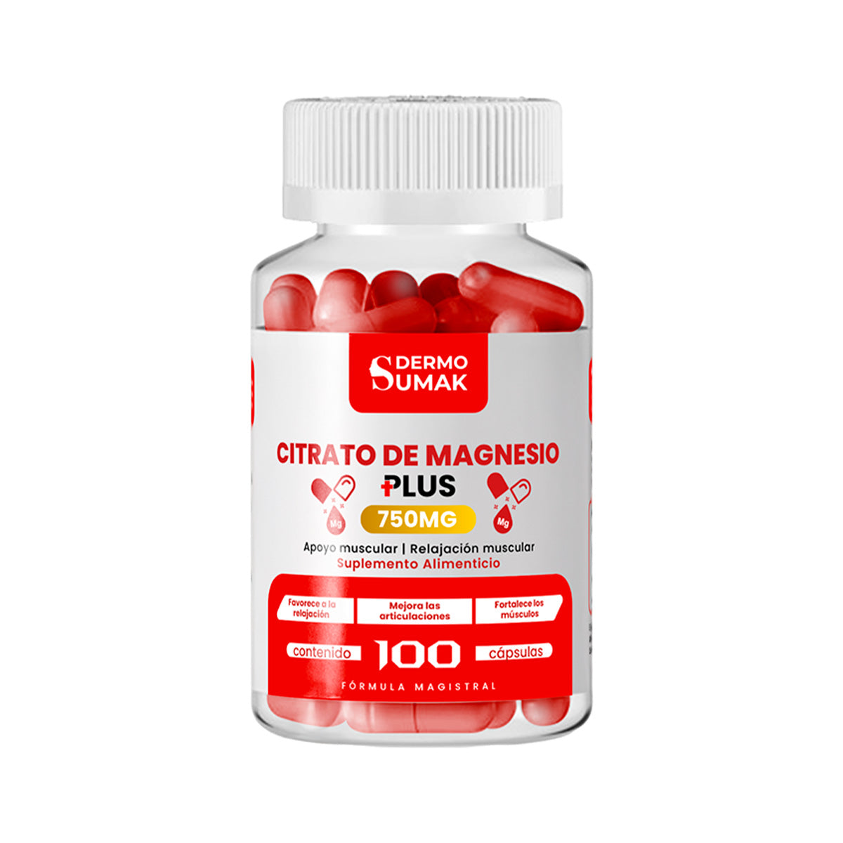 DERMO SUMAK – SUPLEMENTO PARA SALUD MUSCULAR Y NERVIOS – CITRATO DE MAGNESIO PLUS – 100 CÁPSULAS