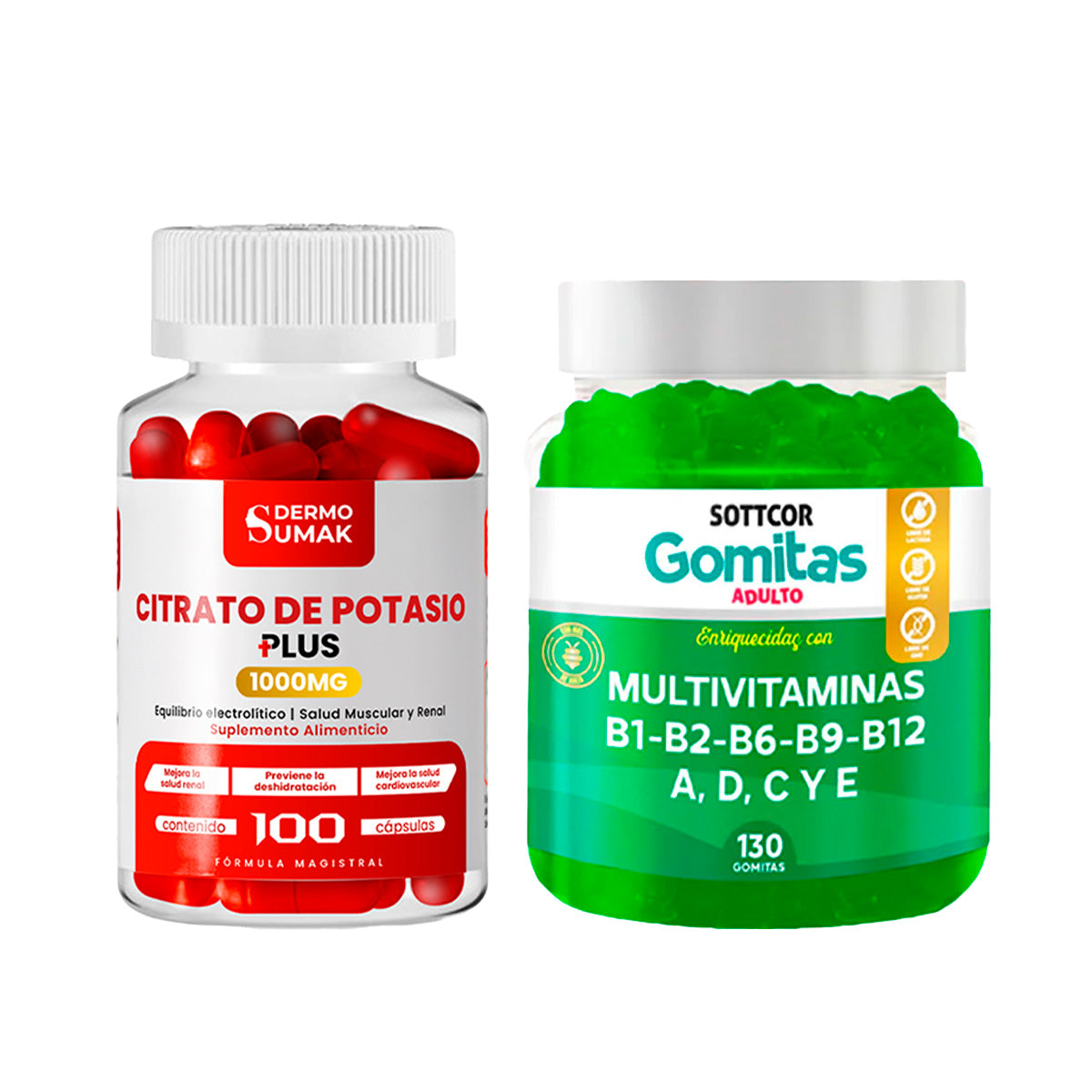 Citrato de Potasio 1000mg -100 Cap - Dermo Sumak+Gomitas Multivitaminas adulto