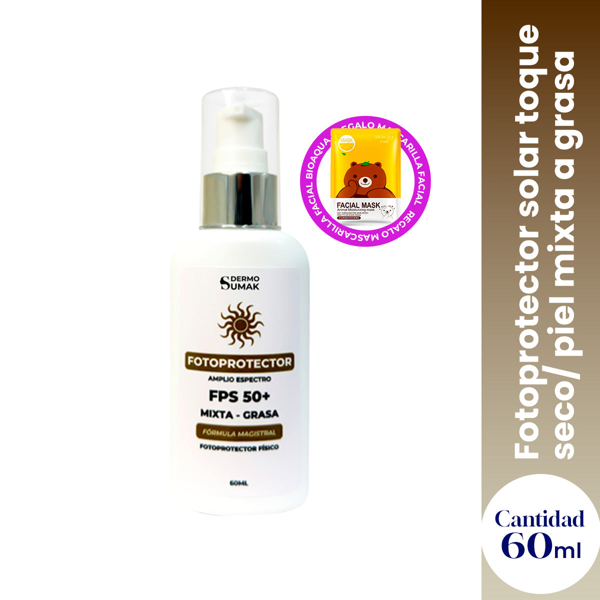 Fotoprotector solar toque seco/ piel mixta a grasa 60ml - Dermo Sumak