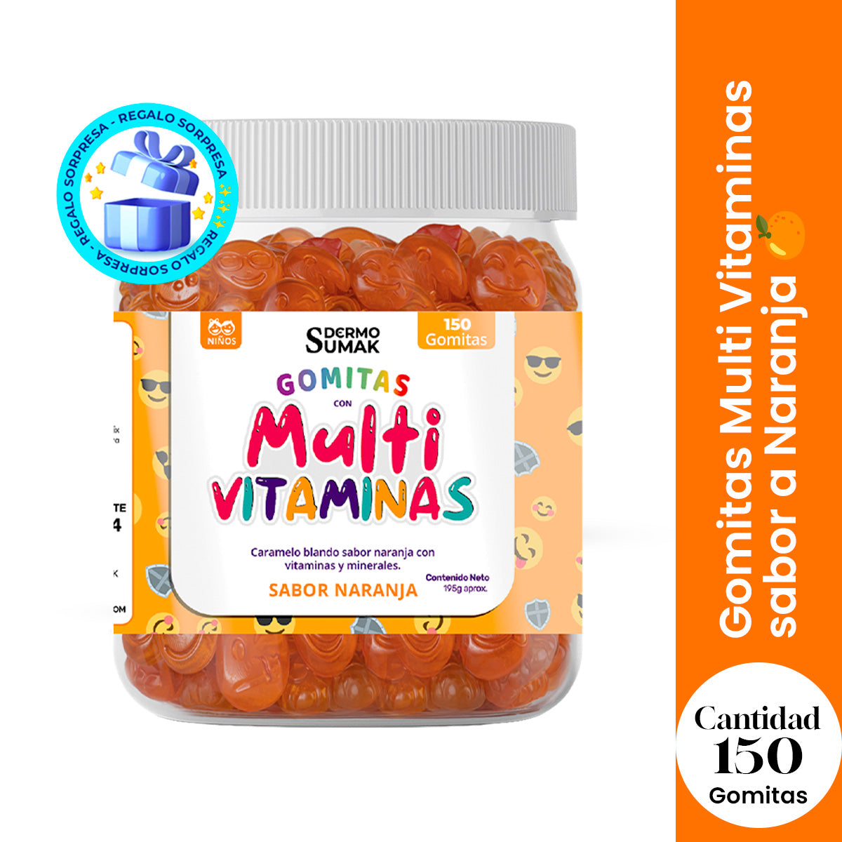 Gomitas Multivitaminas Niños 150 Gomitas - Dermo Sumak + Regalo 1 Pastillero