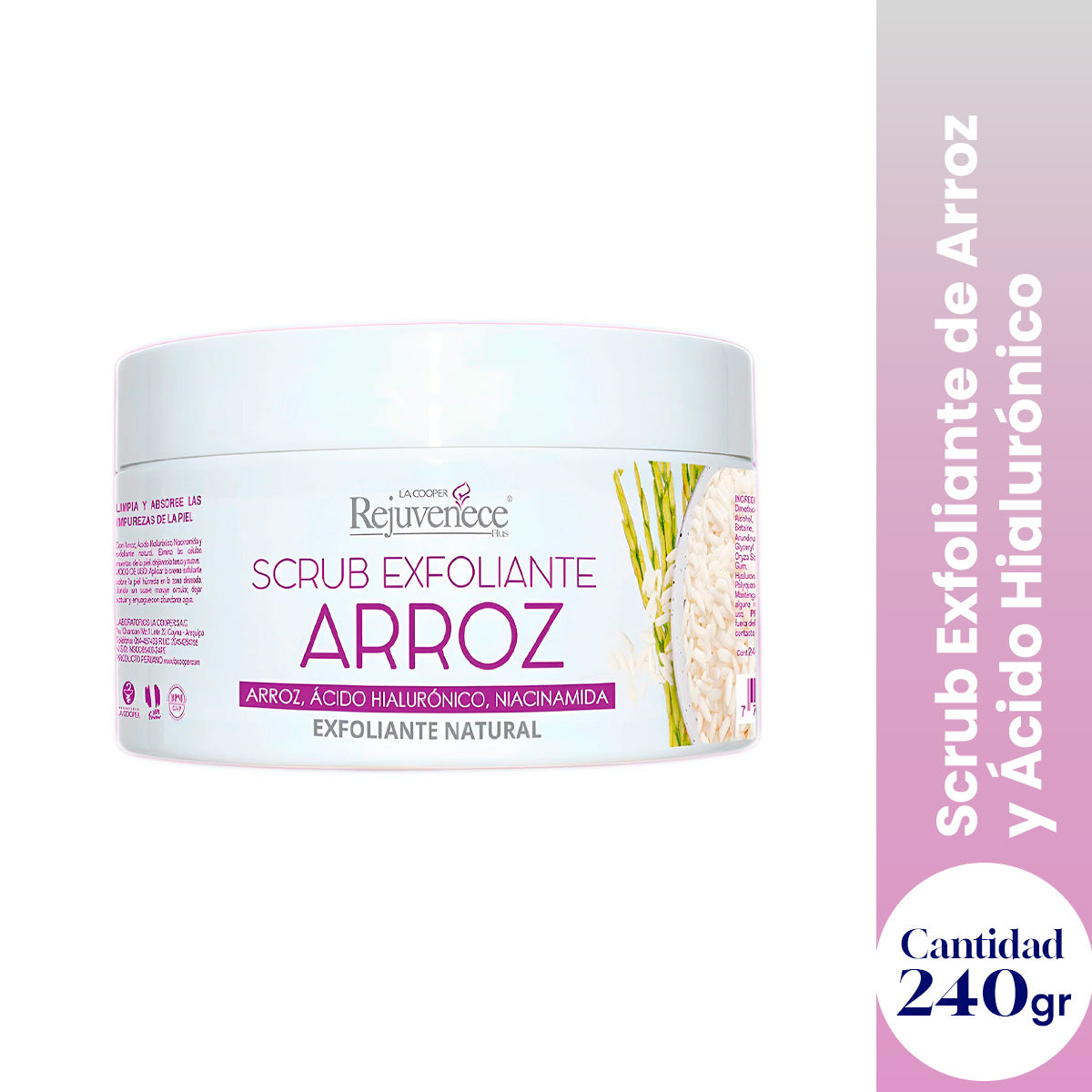 SCRUB EXFOLIANTE CON ARROZ + HIALURÓNICO Y NIACINAMIDA X 240G - LA COOPER