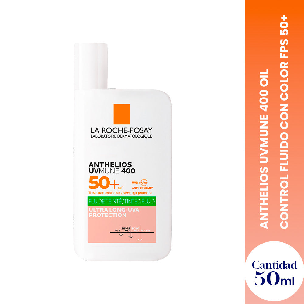 Protector Solar Anthelios UVMune 400 Oil Control Fluido con color FPS 50+ 50ml - LA ROCHE POSAY