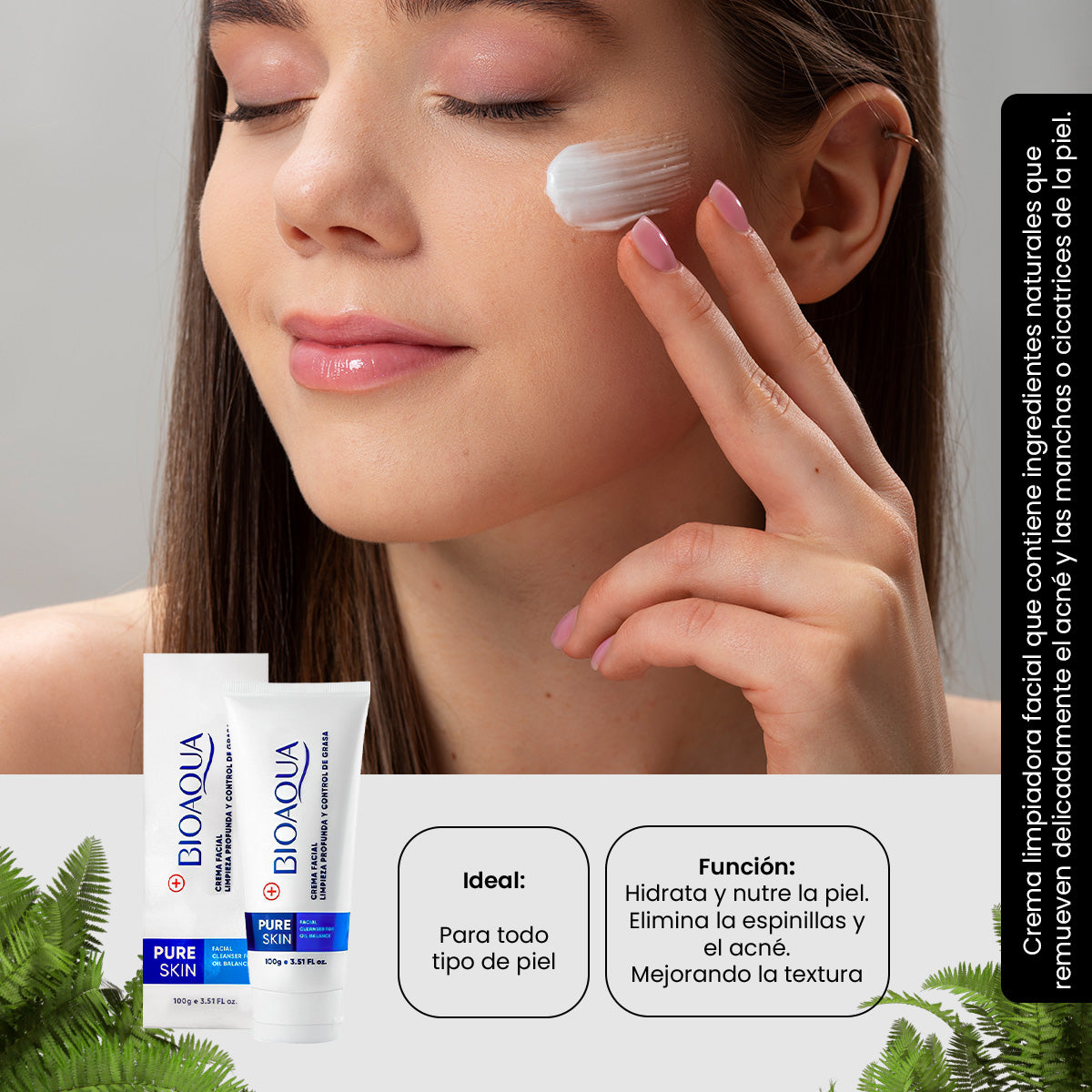 Crema Facial Limpiadora Profunda – Control de Acné y Exceso de Grasa – Pure Skin 100g