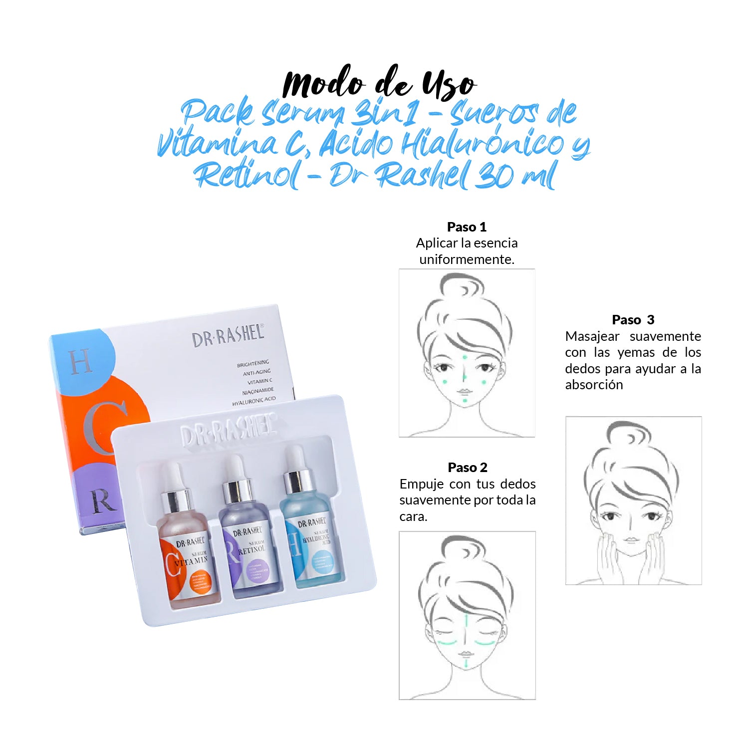 LIQUIDACIÓN ! Dr. Rashel Set 3 Sueros Faciales Vitamina C + Retinol + Ácido Hialurónico 30ml