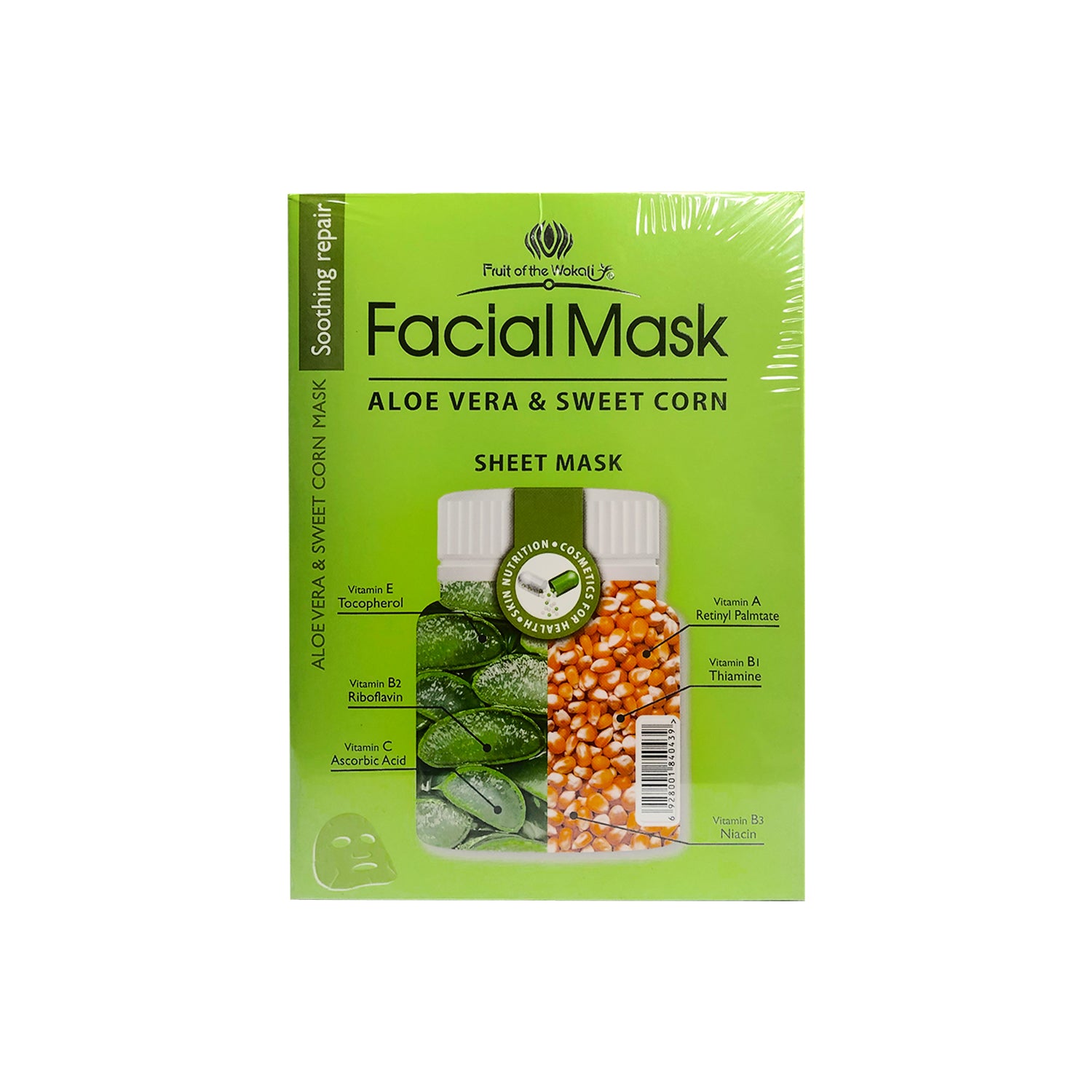 FRUIT OF THE WOKALI – HIDRATANTE Y REAFIRMANTE – MASCARILLA FACIAL DE ALOE VERA Y MAÍZ DULCE – 10 UND