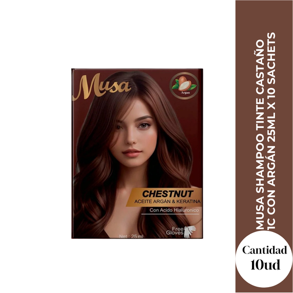 Musa Shampoo Tinte Castaño 1C con Argán 25ml x 10 Sachets