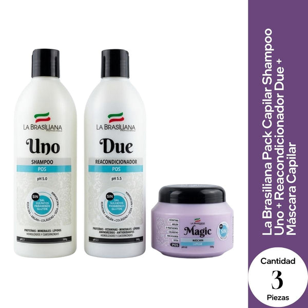 La Brasiliana Pack Capilar Shampoo Uno + Reacondicionador Due + Máscara Reconstructora