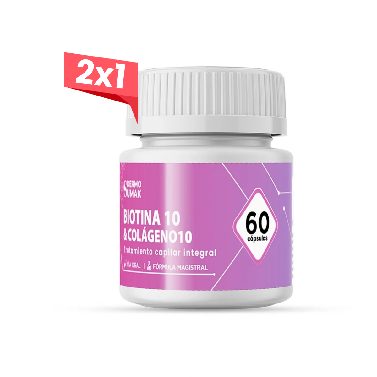 2x1 Biotina 10 mg &amp;  Colágeno 10 mg x 60 Cápsulas - Dermo Sumak