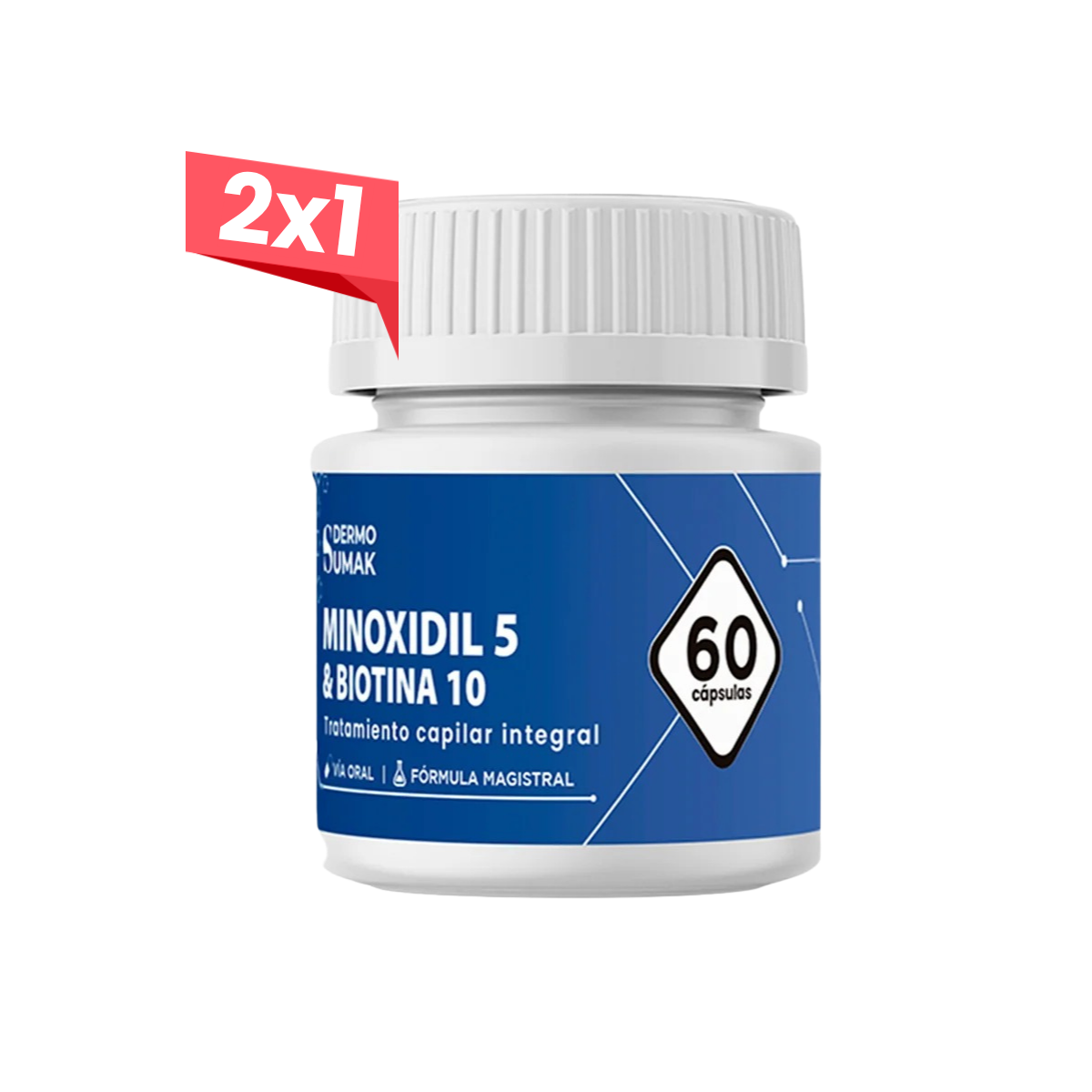 2x1 Minoxidil 5mg &amp; Biotina 10mg  x 60 Cápsulas - Dermo Sumak