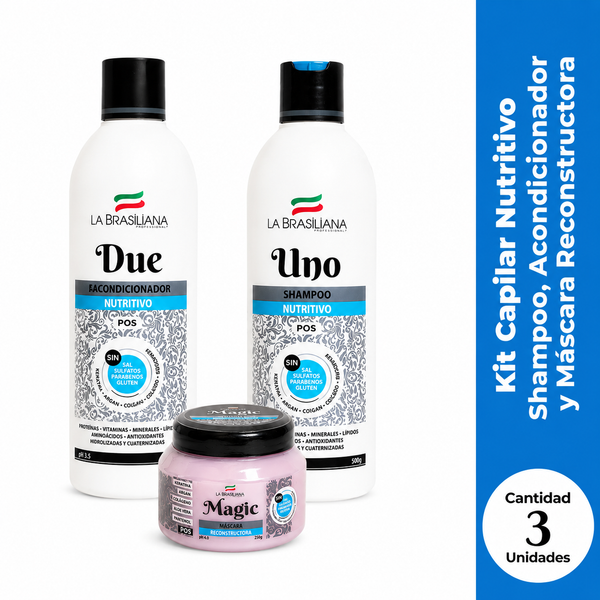 La Brasiliana Pack Capilar Shampoo Uno + Reacondicionador Due + Máscara Reconstructora