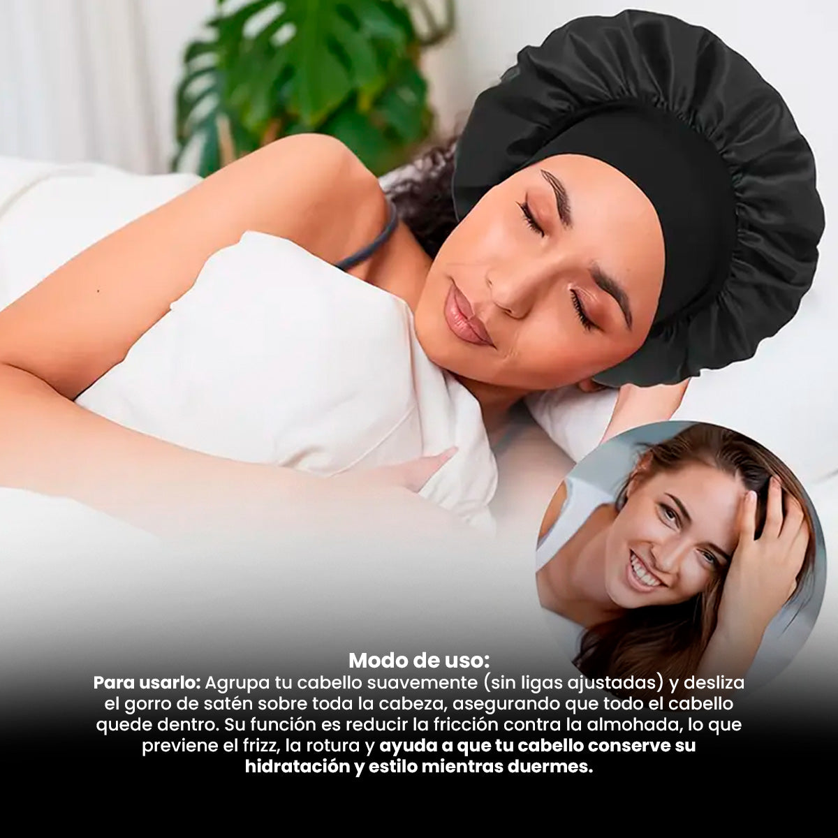GORRO SATIN PARA DORMIR CABELLO LISO Y RIZADO EVITA ENREDOS (ROSA /NEGRO)