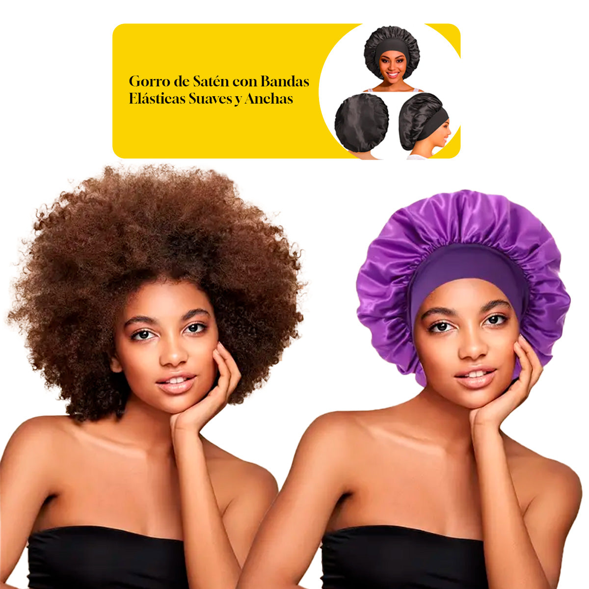 GORRO SATIN PARA DORMIR CABELLO LISO Y RIZADO EVITA ENREDOS (ROSA /NEGRO)