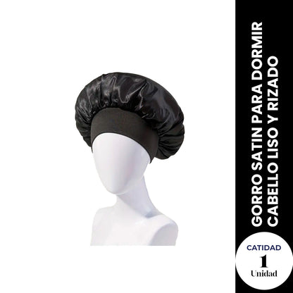 GORRO SATIN PARA DORMIR CABELLO LISO Y RIZADO EVITA ENREDOS (ROSA /NEGRO)