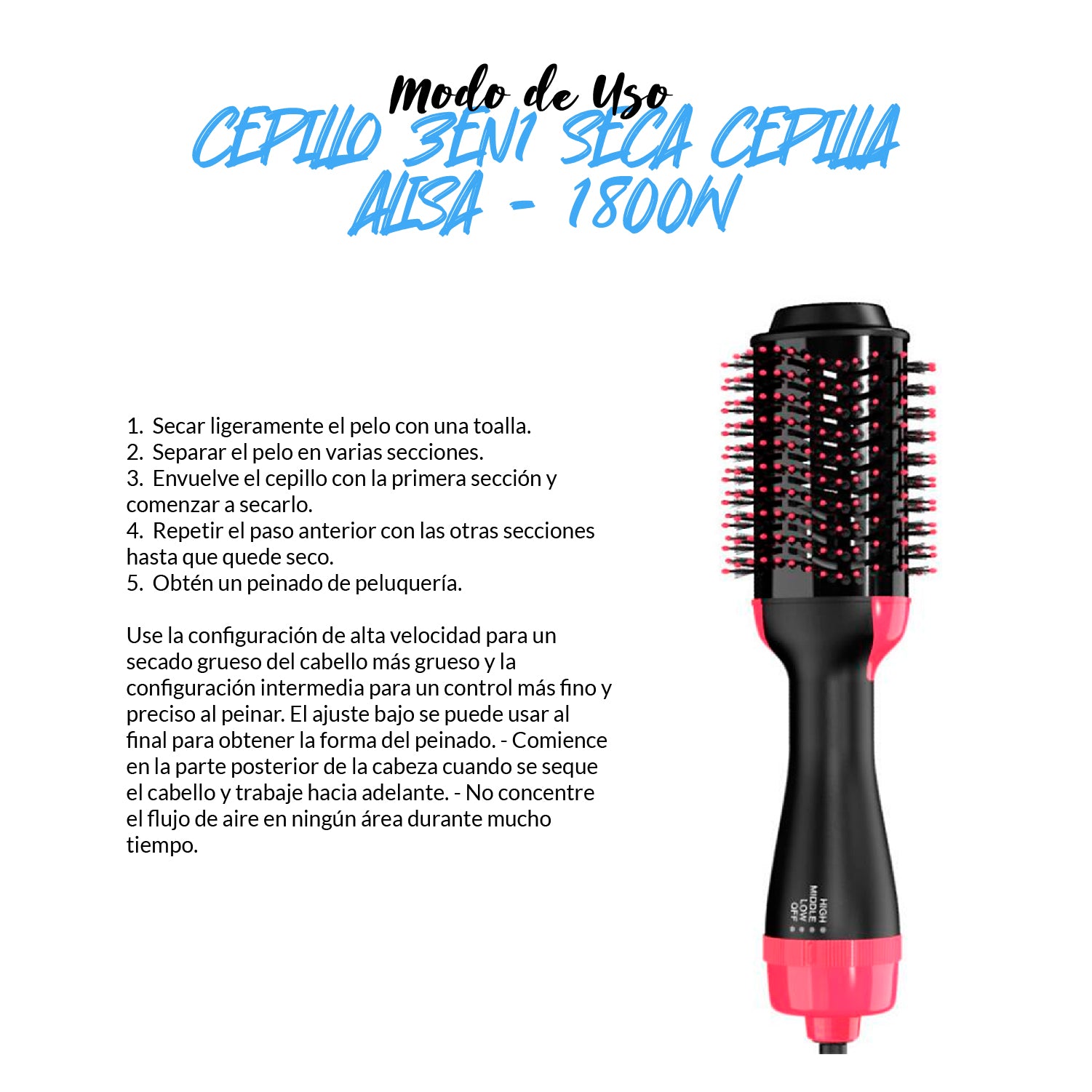 Cepillo One Step 3 en 1 – Seca, Cepilla y Alisa – 1800W