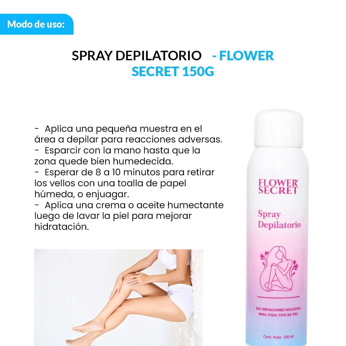 FLOWER SECRET – DEPILACIÓN RÁPIDA Y SUAVE – SPRAY DEPILATORIO 150ml – Importaciones Sumak