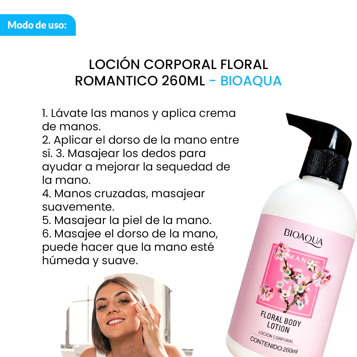 BIOAQUA Loción Corporal Floral Romántica – Hidratación – 260ml