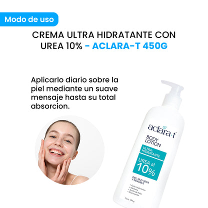 Aclara-T Body Lotion Corporal con 10% Urea – para Piel Seca y Sensible – 450g