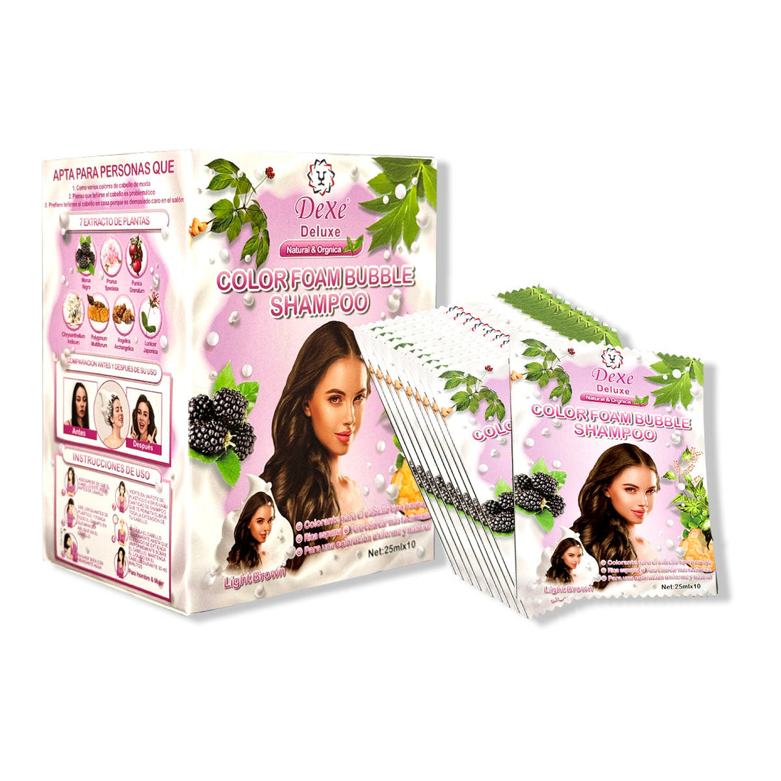 Shampoo Light Brown (Marrón Claro)  Dexe 25ml x 10 Sachets