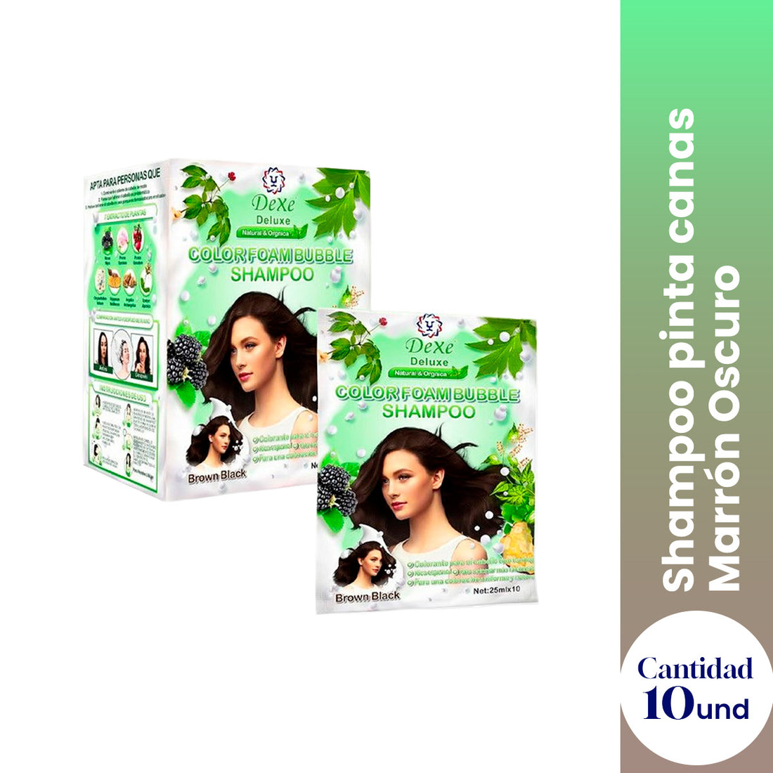 Shampoo pinta canas Marrón Oscuro Intenso - Dexe 10 piezas