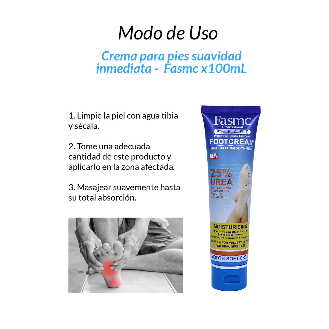 Cremas para pies suavidad inmediata 25% Urea Fasmc x100ml