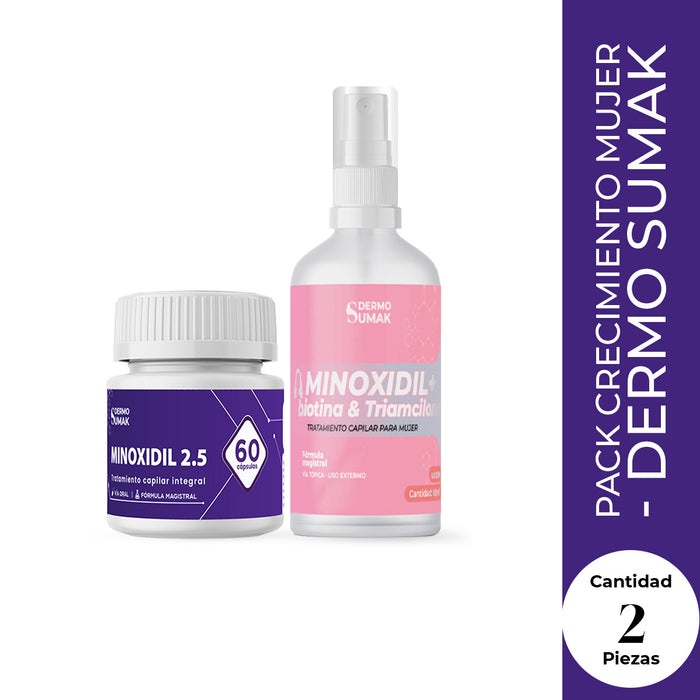 DUO Minoxidil  Mujer: Cápsulas 2.5mg  60 cap + Loción 2% 60ml