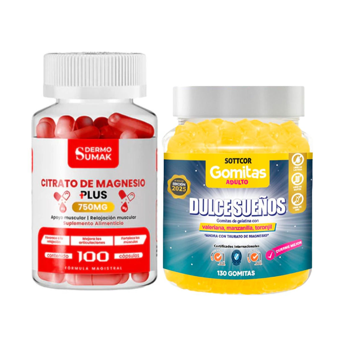 Citrato de Magnesio 750mg -100 Cap - Dermo Sumak +Gomitas de Valeriana