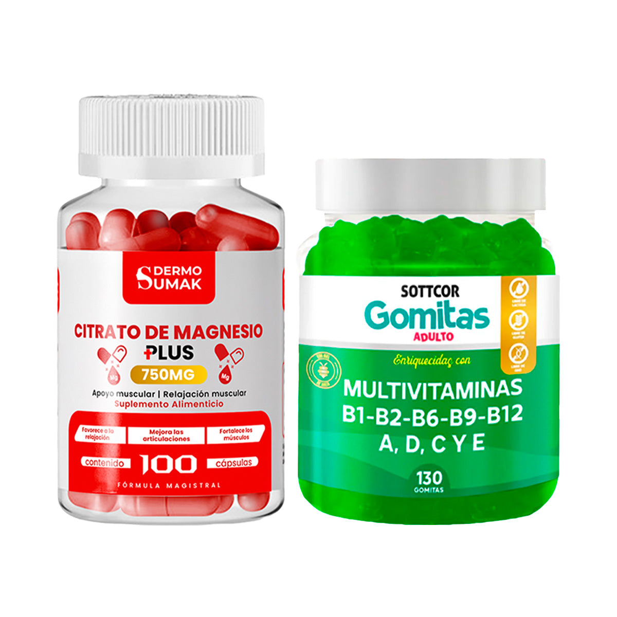 Citrato de Magnesio 750mg -100 Cap - Dermo Sumak +Gomitas Multivitaminas adulto