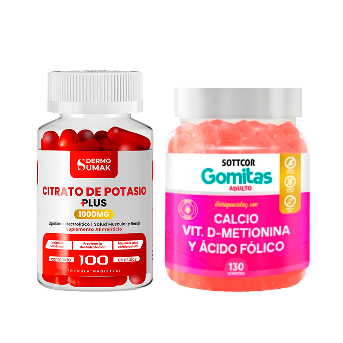 Citrato de Potasio 1000mg -100 Cap - Dermo Sumak + Gomitas de Calcio
