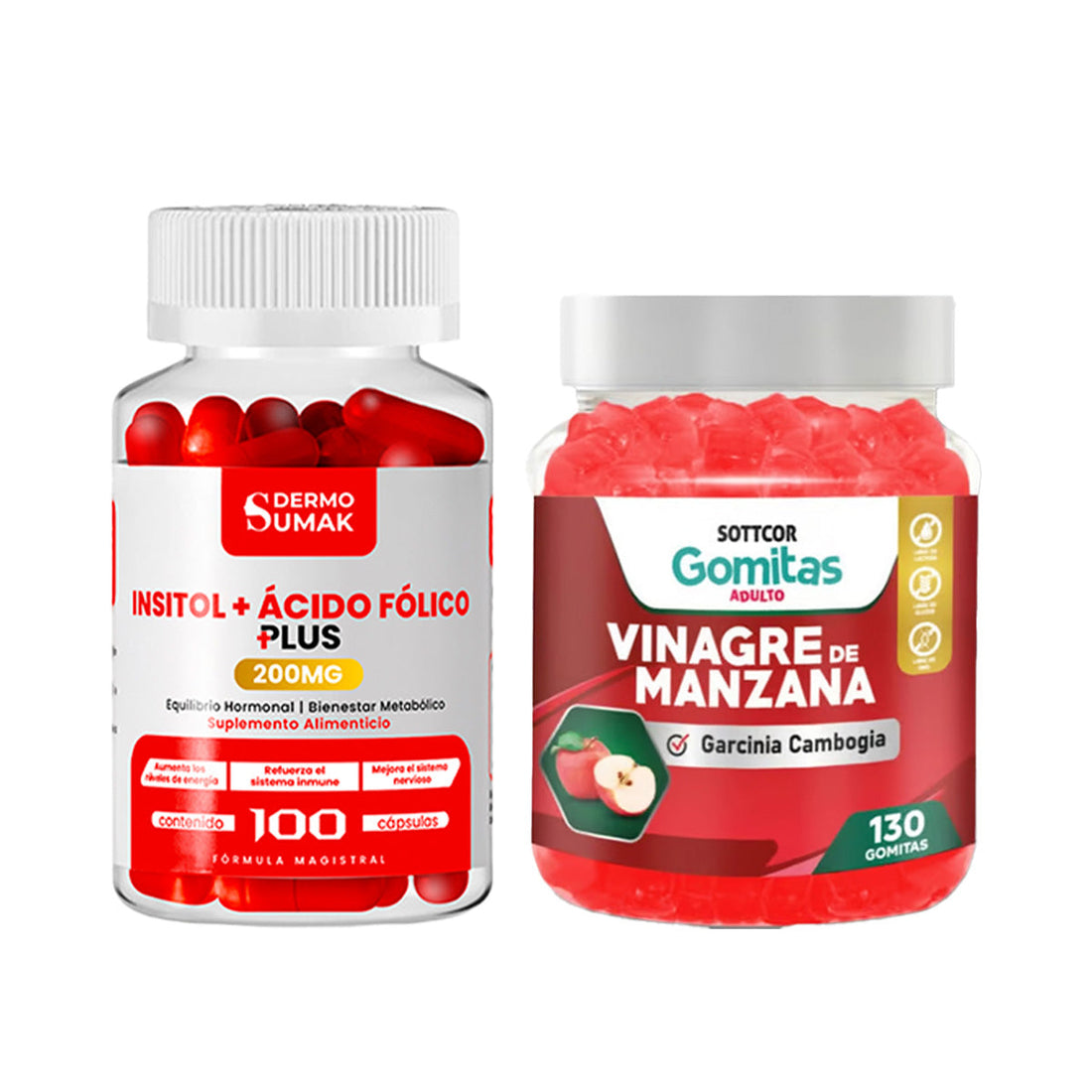 Inositol Acido Folico 200mg - 100 Cap - Dermo Sumak+Gomitas de Vinagre de Manzana