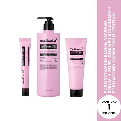 COMBO ROSEMARY PDRN SERUM 20 ML + SHAMPOO ACLARANTE 400 ML + ACONDICIONADOR NUTRITIVO DE CUERO CABELLUDO