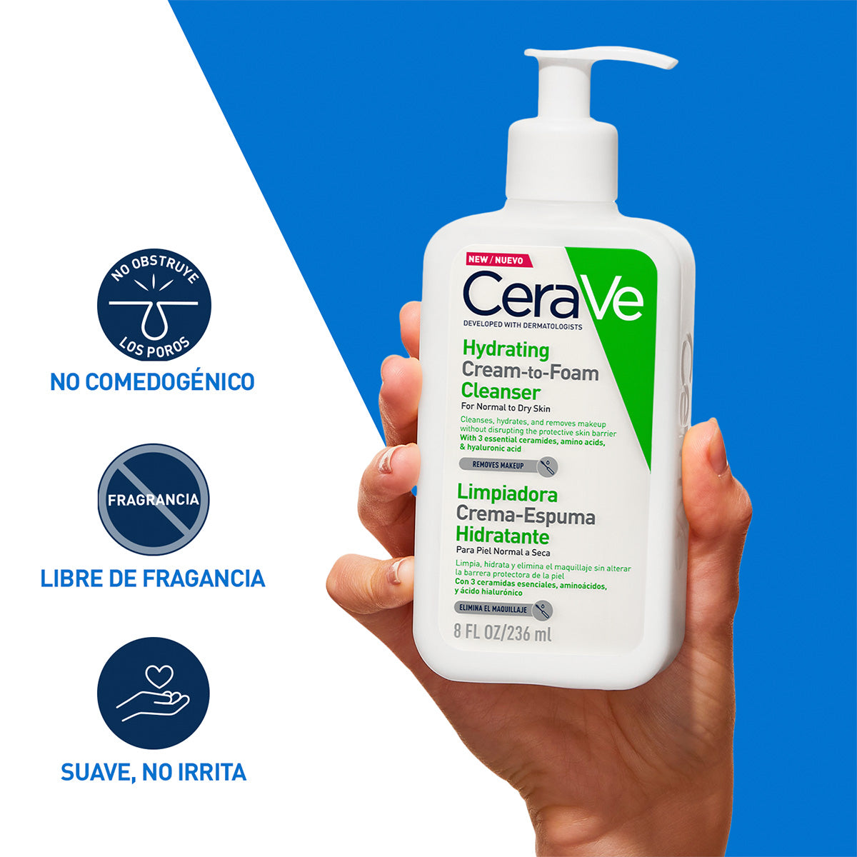 Limpiador Crema Espumosa Hydrating Cream-to-Foam 236ml - CeraVe