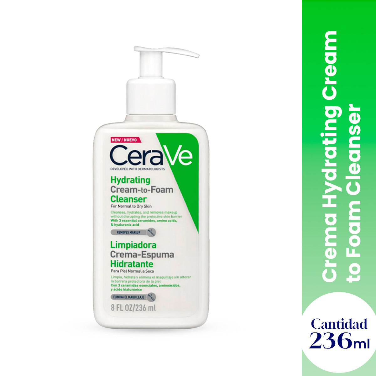 Limpiador Crema Espumosa Hydrating Cream-to-Foam 236ml - CeraVe