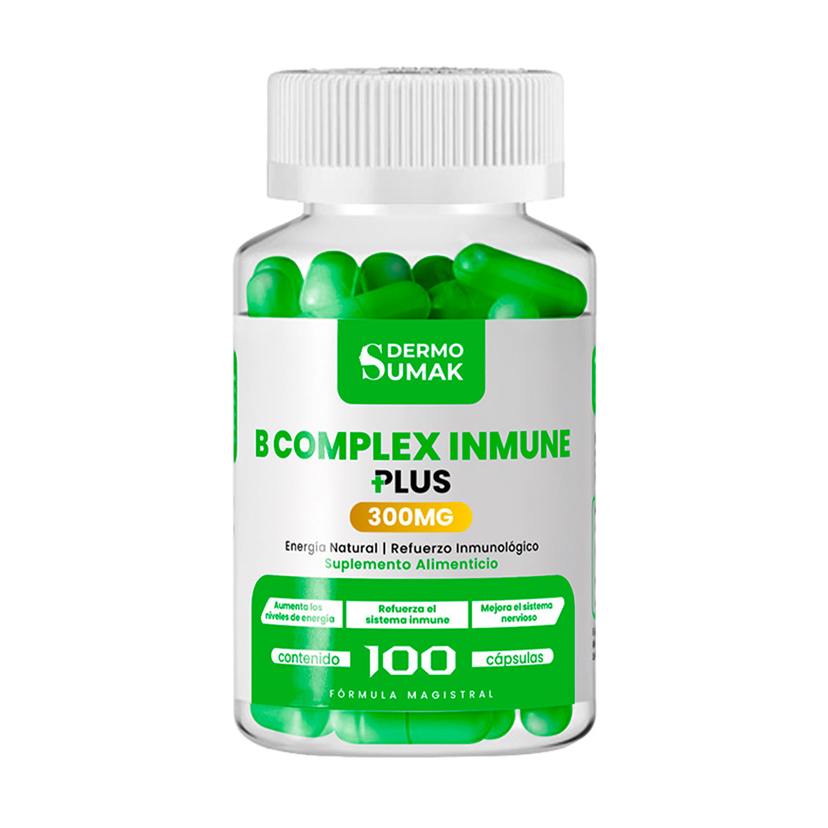DERMO SUMAK – SUPLEMENTO PARA ENERGÍA Y SISTEMA INMUNE – COMPLEJO B INMUNE – 100 CÁPSULAS