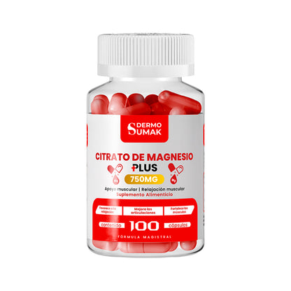 DERMO SUMAK – SUPLEMENTO PARA SALUD MUSCULAR Y NERVIOS – CITRATO DE MAGNESIO PLUS – 100 CÁPSULAS