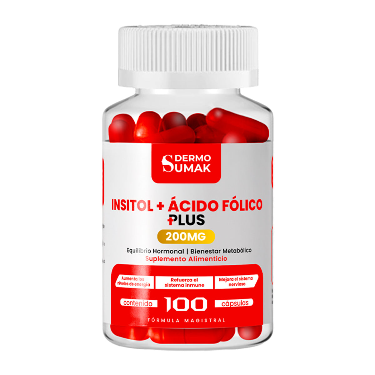 DERMO SUMAK – SUPLEMENTO PARA EQUILIBRIO HORMONAL Y REPRODUCTIVO – INOSITOL + ÁCIDO FÓLICO – 100 CÁPSULAS