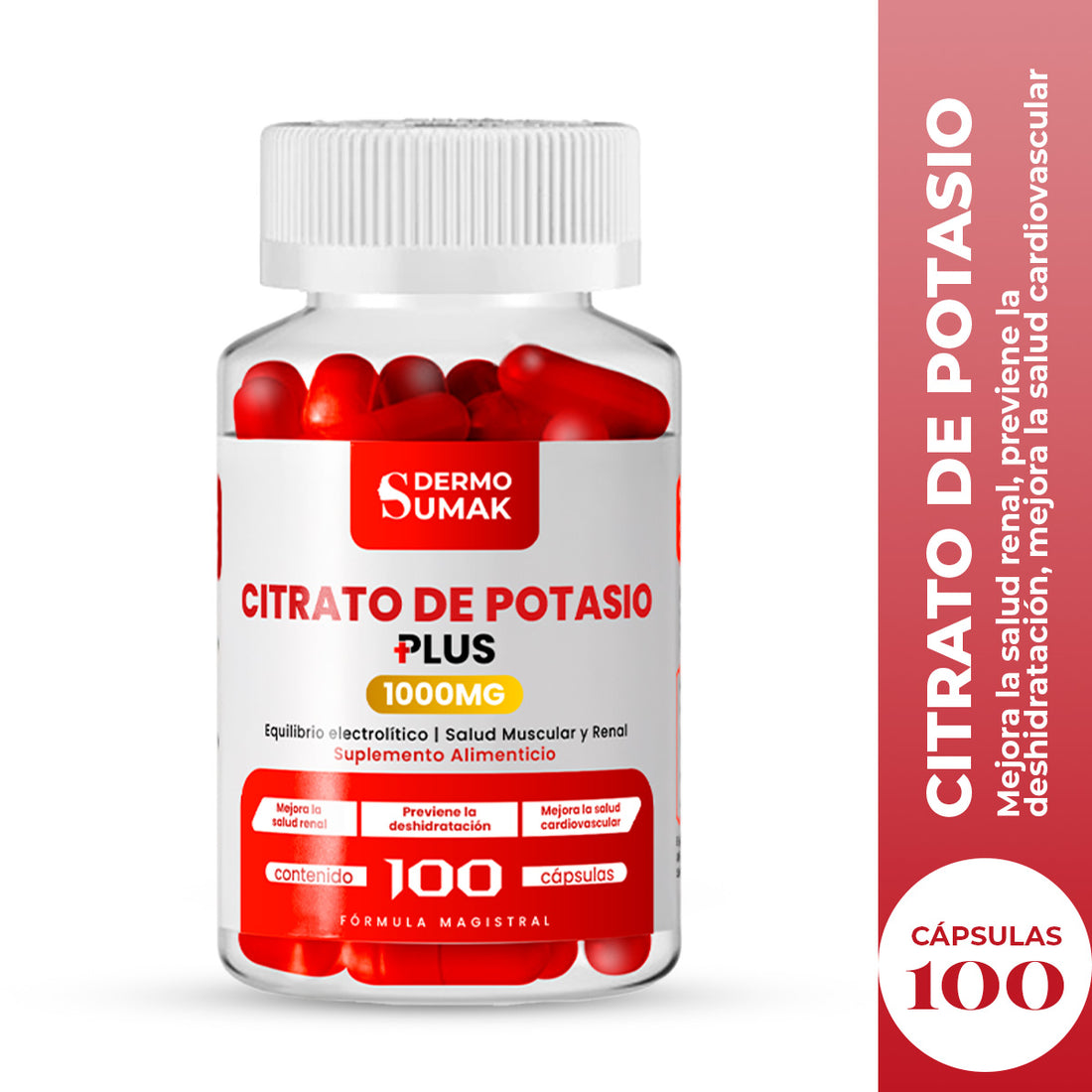 DERMO SUMAK – SUPLEMENTO DE MINERAL Y ELECTROLITOS – CITRATO DE POTASIO – 100 CÁPSULAS