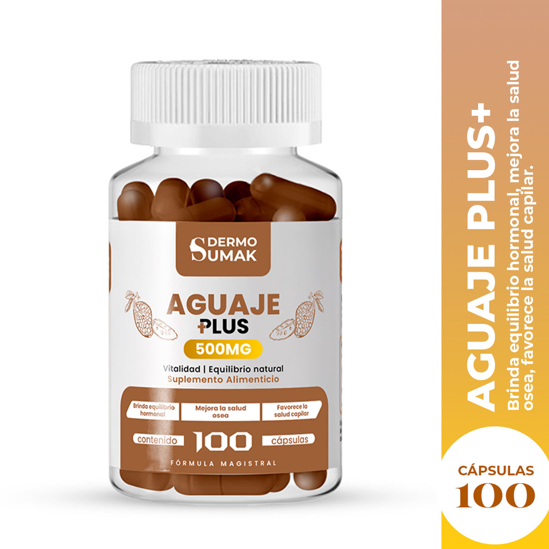 DERMO SUMAK – SUPLEMENTO PARA PIEL SALUDABLE Y BIENESTAR FEMENINO – AGUAJE PLUS+ – 100 CÁPSULAS