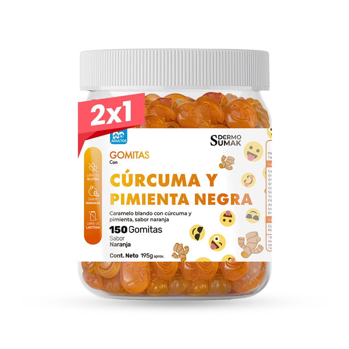 2X1 GOMITAS DE CURCUMA Y PIMIENTA NEGRA ADULTOS 150 GOMITAS - DERMO SUMAK