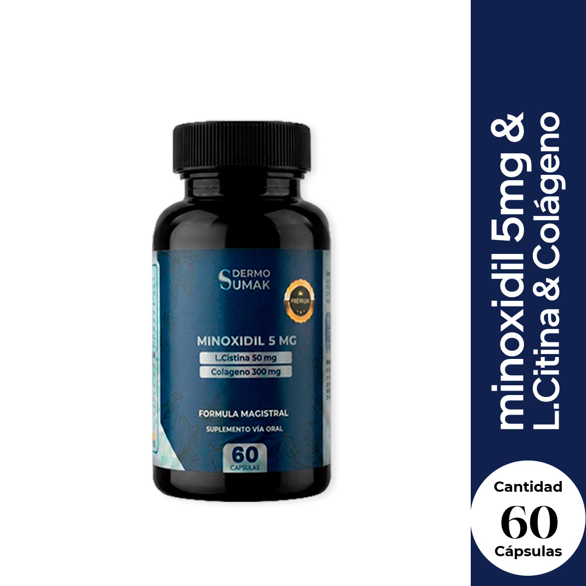 PREMIUN - MINOXIDIL 5MG &amp; L.CITINA &amp; COLAGENO 60 CAPSULAS DERMO SUMAK