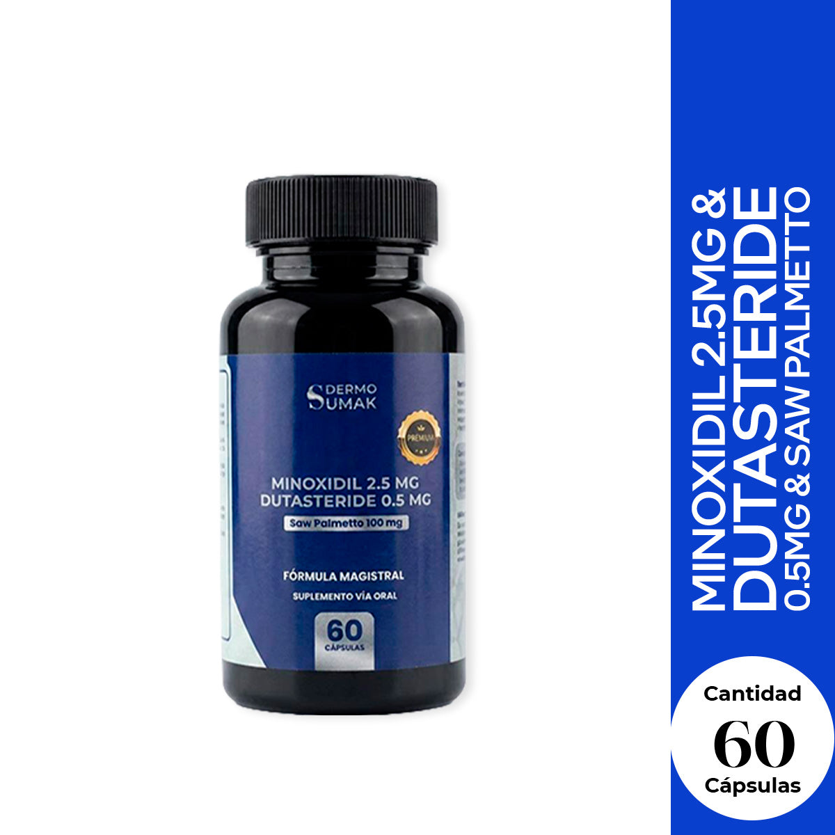 PREMIUN - MINOXIDIL 2.5 MG &amp; DUTASTERIDE 0.5M &amp; SAW PALMETTO 60 CAPSULAS DERMO SUMAK
