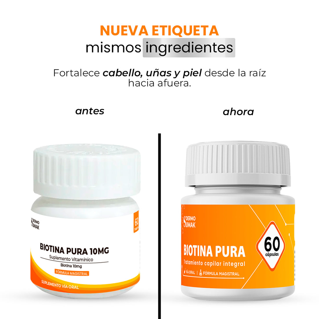 Biotina pura 10 mg x 60 Cápsulas - Dermo Sumak