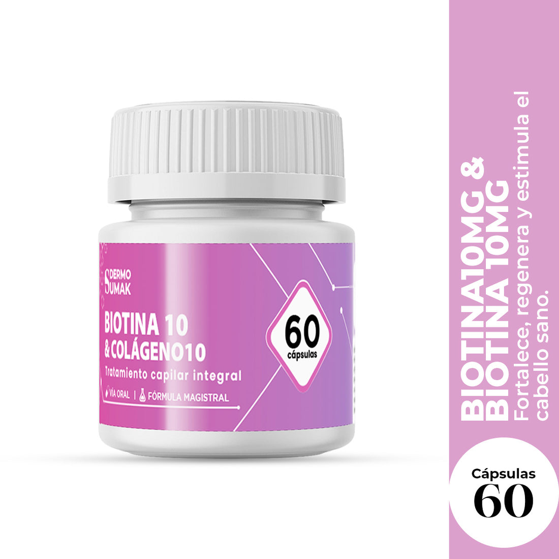 Biotina 10 mg &amp;  Colágeno 10 mg x 60 Cápsulas - Dermo Sumak