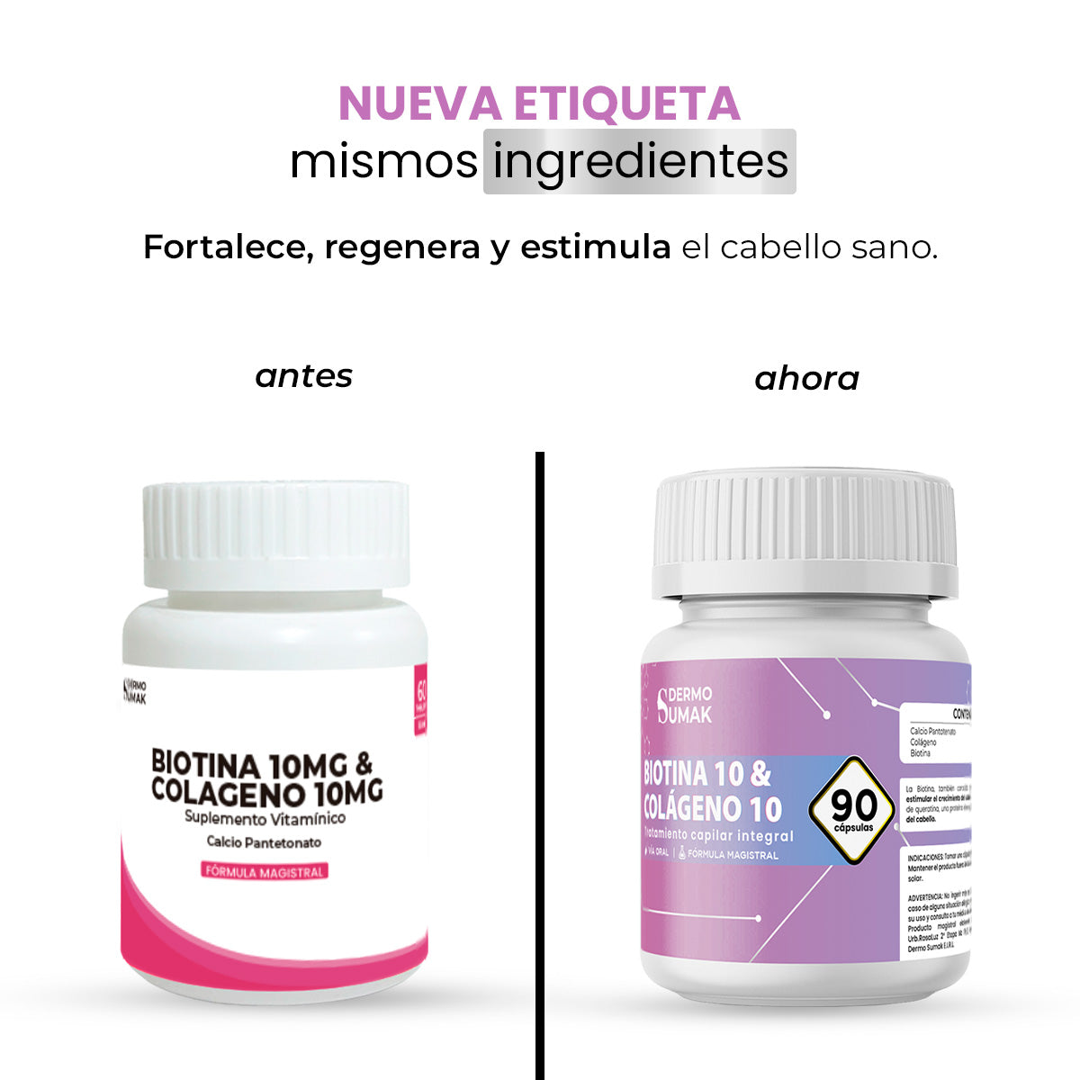 Biotina 10 mg &amp;  Colágeno 10 mg x 90 Cápsulas - Dermo Sumak