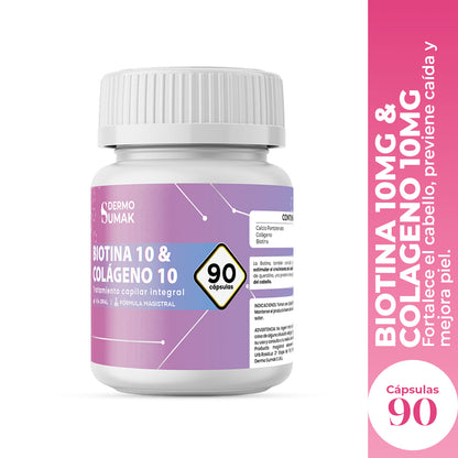 Biotina 10 mg &amp;  Colágeno 10 mg x 90 Cápsulas - Dermo Sumak