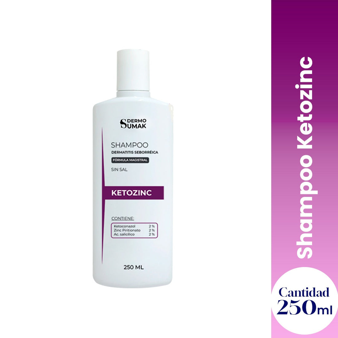 SHAMPOO KETOZINC CON  KETOCONAZOL SIN SAL 250ML - Dermo Sumak