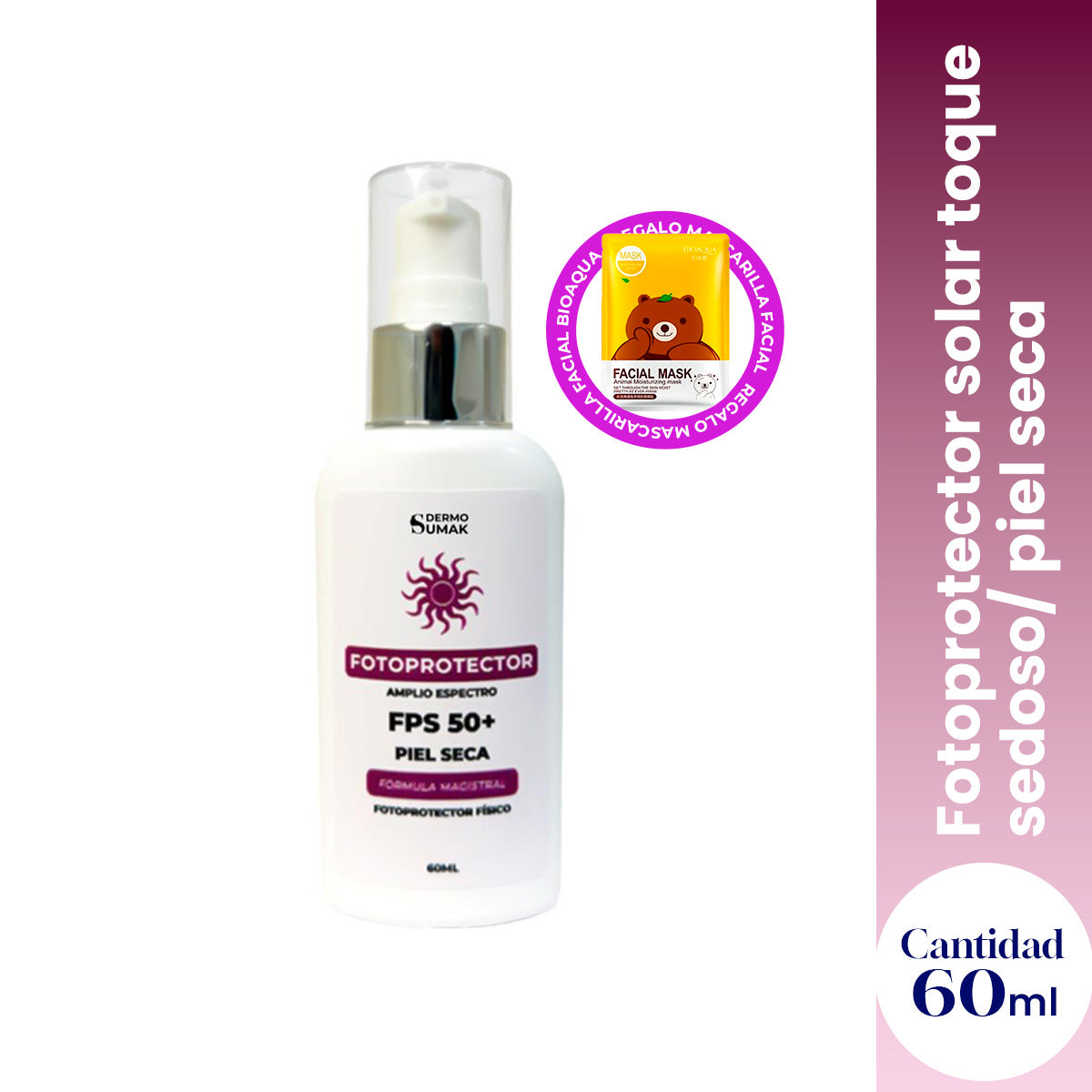 Fotoprotector solar toque sedoso/ piel seca 60ml - Dermo Sumak