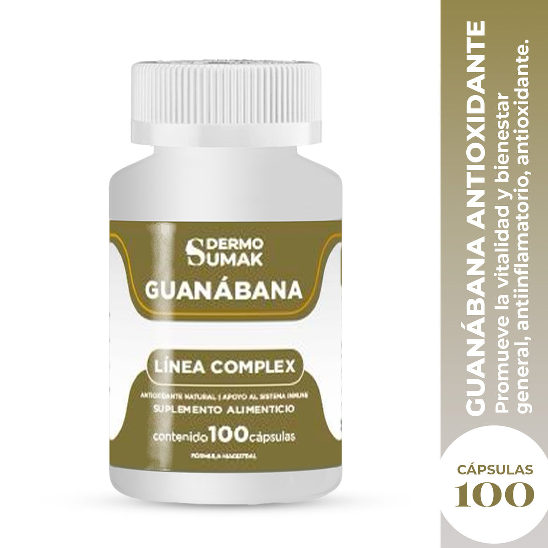 DERMO SUMAK – SUPLEMENTO ANTIOXIDANTE Y DIGESTIVO – GUANÁBANA ANTIOXIDANTE NATURAL – 100 CÁPSULAS