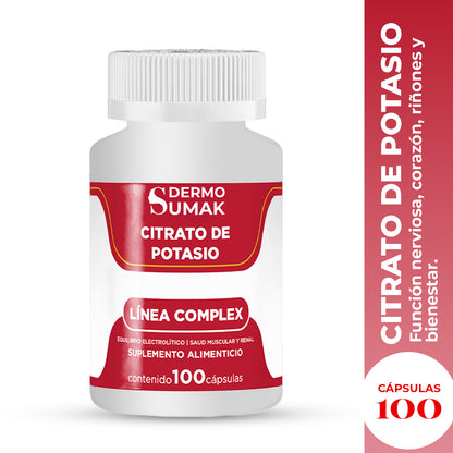 DERMO SUMAK – SUPLEMENTO PARA SALUD MUSCULAR Y NERVIOSA – CITRATO DE POTASIO SALUD MUSCULAR – 100 CÁPSULAS